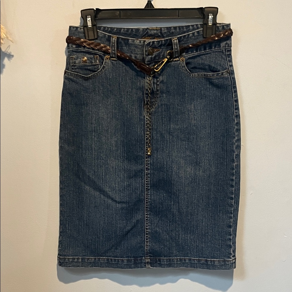 Y2K Low-Rise Mid Length Kikit Jeans Denim Skirt with Braided Belt | W: 29